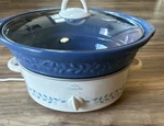 Vintage Rival Crock-pot SC035 Stoneware Slow Cooker Blue & White Cottage-core. Fixed Price $67.00.