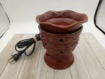 2009 Scentsy Antique Bronze Red Swirl Flower Ceramic Electric Wax Warmer Light. Fixed Price $28.50.