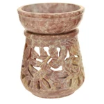 Oil Diffuser - Natural Soapstone Burner Round Leaves 4". Fixed Price $25.75.