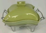 Olive Green Siena By Godinger Covered 1 Qt Baking Dish Tealight Warmer Stand. Fixed Price $25.00.