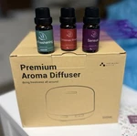 Asakuki 500ML Premium Aroma Diffuser Reddish-brown Wood Grain + 3 Essential Oils. Fixed Price $34.99.