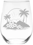 Serene Island Palm Trees Stemless Wine Glass - Tropical Themed 17 Oz.. Fixed Price $18.99.