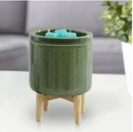 Better Homes & Gardens Plug In Green Ceramic Wax Fragrance Warmer W/ Wood Stand. Fixed Price $31.00.