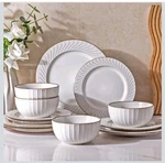 Ceramic Dinnerware Set For 4, Embossed Plates And Bowls Stoneware 12 Pc. Fixed Price $80.91.