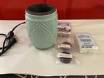 Mint Leaf Flip Dish Wax Warmer + 2 Packs Melts & Individual Rounds Nwob. Fixed Price $35.00.