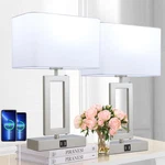 Modern Touch Control Table Lamp Set With Usb Ports 3-WAY Dimmable Silver & Whi. Fixed Price $99.99.