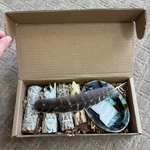 Sarimoire Sage Smuge Sticks Kit Bundle Of 3 Feather Shell Bowl Palo Santo Box. Fixed Price $14.99.
