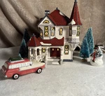 Dept 56 Set: Queen Anne, Station Wagon, Snowperson, Trees. Fixed Price $60.00.