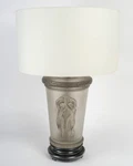 Marc Lalique Grey Stained Crystal Lamp Two Dancers Patina. Fixed Price $6354.16.