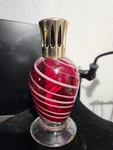Lampe Berger Style Red Glass Swirl Fragrance Oil Gold Top. Fixed Price $35.22.