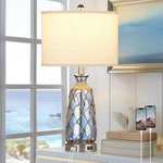 Table Lamp 3 Way Dimmable Touch Control Usb Port Teal Ruzectt Led Coastal Glass. Fixed Price $104.99.