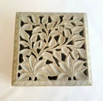 Soapstone Jewelry Trinket Box Novica Keepsake India Hand-carved White Ivy. Fixed Price $40.00.