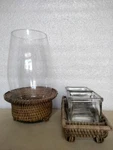 Vintage Wicker/rattan & Clear Glass Tabletop Hurricane Cube Candle Holders. Fixed Price $35.00.