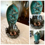 Backflow Incense Burner Teal Brown Ceramic Lotus Leaf& Koi Pond 7 1/2". Fixed Price $10.00.