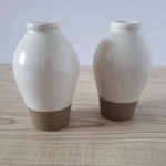 Ceramic Pottery Bud Vase 2PC Set Modern Boho Cottage Farmhouse Neutral Tan White. Fixed Price $15.00.