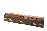 Govinda Wooden Coffin Incense Burner - 12" Elephant Brass Inlays Stora. Fixed Price $21.07.