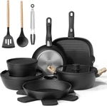 Bazova 19 Pcs Pots And Pans Set Non Stick Ceramic Cookware Pfoa Free, Black. Fixed Price $137.63.