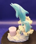 8" Mother Child Jumping Dolphins Votive Candle Holder. Fixed Price $20.00.