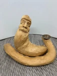 1988 Hand Carved Wood Tree Branch Man In Candle Holder Signed Artist. Fixed Price $24.00.