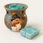 Holiday Snowman Ceramic Scented Wax Warmer Winter Christmas Blue Glaze Snowflake. Fixed Price $17.99.