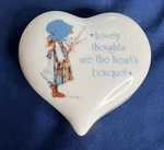 Vintage Holly Hobby Heart Shaped Potpourri Box Blue Country Cottage Core Bonnet. Fixed Price $15.99.