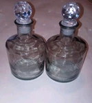 2 Glass Gray Bottles Perfume Lotion Liquid Grey Silver Diamond Top Gift. Fixed Price $16.95.