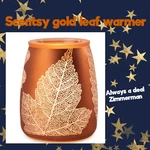 Scentsy Gold Leaf Wax Warmer Metallic Frosted Glass Glowing New Burnt Orange. Fixed Price $57.49.