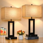 Set Of 2 Touch Control Table Lamp With Usb Ports, 3-WAY Dimmable Modern Nights. Fixed Price $100.36.