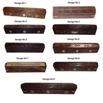 Wooden Carved Coffin Incense Burner Cone Holder Box 12" Hand Brass Inlay. Fixed Price $284.40.