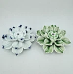 Qty 2 Lotus Incense Burners Blue Green White Ceramic Spiritual Zen Gift. Fixed Price $31.44.