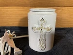 Scentsy Wax Warmer Antique Crackle - Cross White Shabby Chic With Bulb. Fixed Price $20.00.