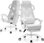 Ergonomic Gaming Chair With Footrest & Lumbar Support - White Mesh Design. Fixed Price $266.99.