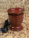 Scentsy Wax Warmer Roma Burgundy Embossed Floral Swirl W/ New Bulb. Fixed Price $22.99.