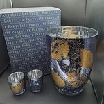 Partylite Blue Gold Whirling Leaves Hurricane Candle Holder P93117. Fixed Price $49.99.