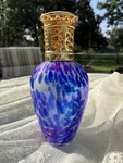 La-tee-da! Blue Swirl Glass Conical Effusion Lamp W/gold Crown Large. Fixed Price $30.00.