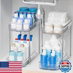 2-PACK Large 2-TIER Pull Out Under Sink Organizers 12.8" Tall Clear Acrylic. Fixed Price $27.53.