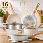 Nonstick Cookware Set White 16PC Kitchen Pots And Pans Strainer Spatula Frying. Fixed Price $74.89.
