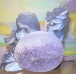 Carved Dragon Stand With Purple Amethyst Druzy Geode Crystal Egg Sphere. Fixed Price $172.50.