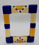 Murano Art Glass Millefiori Photo Frame Cobalt Blue And Amber 6 1/2" X 3/4". Fixed Price $35.00.