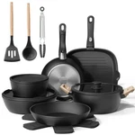 Bazova Pots And Pans Set Non Stick Ceramic Cookware 19PCS, Black. Fixed Price $153.99.