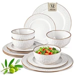 Gbhome Ceramic Dinnerware SETS,12 Pcs Embossed Elegant Stoneware Plates And B.... Fixed Price $104.21.