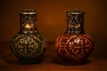 Vintage Ceramic Diffusers With Ornate Metal Scroll Lid Blue & Maroon Lovely. Fixed Price $31.45.