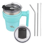Insulated Tumbler 10OZ Stainless Steel Handle Straws Lids Turquoise Ktum Konokyo. Fixed Price $28.99.