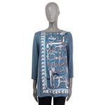 66590 Auth Hermes Airforce Blue Silk Panoplie Equestre Blouse Shirt 38. Fixed Price $1400.00.