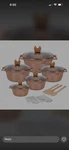 Hiro Granite 10-PIECE Non-stick Brown Pan Set W/ Glass Lids, Mitt, Utensils. Fixed Price $130.00.