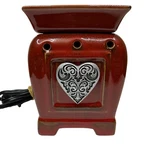 Scentsy Electric Wax Warmer Red Ceramic Filigree Heart Home Decor Fragrance. Fixed Price $27.99.