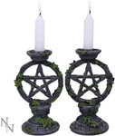 Nemesis Now Wiccan Pentagram Candlesticks Set Of Two Holder 15CM Black,. Fixed Price $31.75.