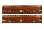 Sheesham Wood Incense Burner Holder - Set 2 Coffin Style Sun Moon Inlay Handm. Fixed Price $35.04.