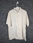 Tommy Bahama Shirt Mens Large White Palm Silk Embroidered Button Front Stains. Fixed Price $22.49.
