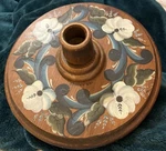 Vintage Wooden Round Candle Holder Hand Painted White Flowers Signed By Artist. Fixed Price $27.30.